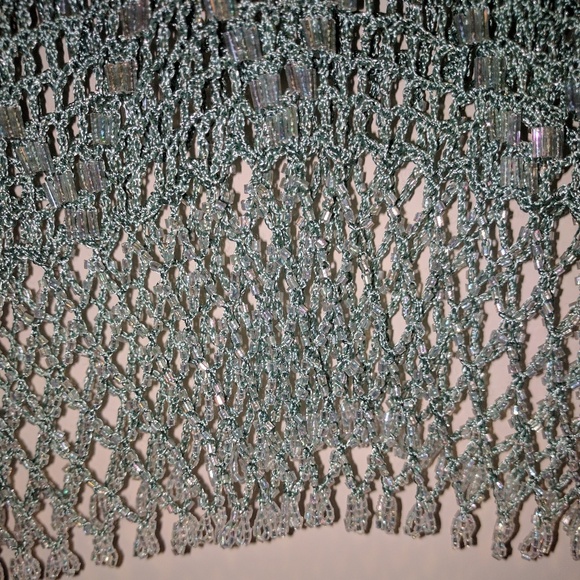BEST OF YESTERDAY Seafoam HandKnit Crochet Beaded Swim Coverup Stretchy Top $125 - Picture 8 of 10